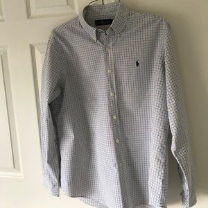 Pink and green plaid button up shirt (item 040)